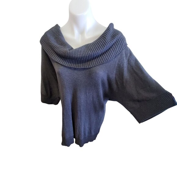 Halogen Womens Dark Gray Cowl Neck Tunic Sweater Large 3/4 Sleeve Wool Blend - Picture 3 of 9
